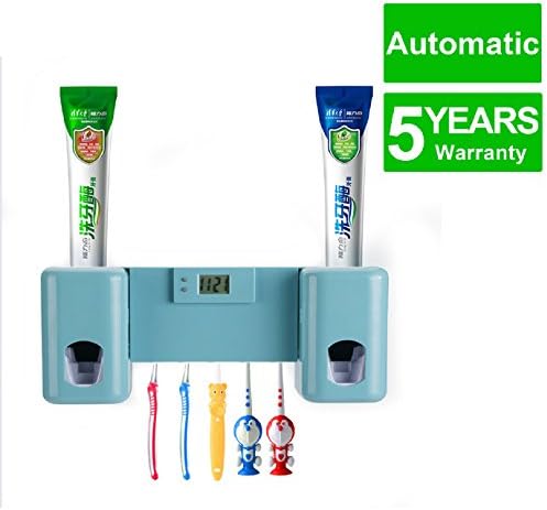 XCCTEK C5 Automatic Toothpaste Dispenser with Toothbrush Holder Set,Available for 5 Brushes,for both Adults and Children,Blue