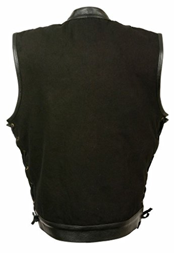 MEN'S MOTORCYCLE SON OF ANARCHY DENIM VEST LEATHER TRIMMING WITH SIDE LACES (5XL Regular)
