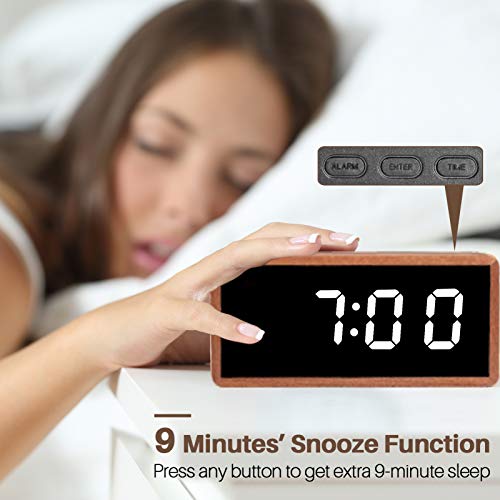 Digital Alarm Clock, MiCar Solid Wood Led Modern Desk Clock with 5.5"x2.36" Display, 7
