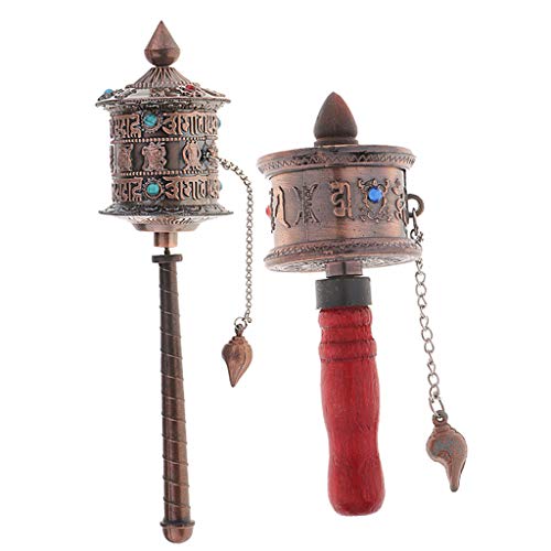 2pcs Hand Held Prayer Wheel Tibetan Buddha Religion Scriptures Pray Wheel