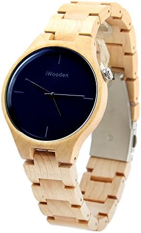 Men's Maple Wooden Watch Analog Quartz Natural Wood Dress Wrist Watch for Men (Dark blue)