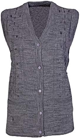 Womens Sleeveless Knitted Cardigans Ladies Cable Knit Waistcoat V Neck Button Front Pockets Embroidery Top Size 14 16 18 20