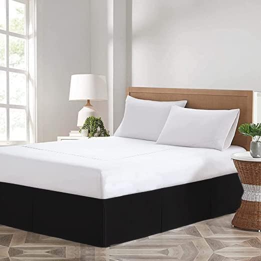 Photo 1 of Comfort Beddings Magic Bed Skirt Queen 12 Inch Drop Bed Skirt 100% Cotton Blend No Mattress Lifter Wrap Around Bed Skirt with Non Split Corners - Black