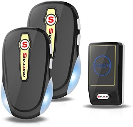 Portable Wireless Doorbell Battery Operated 1 Push Button and 2 Plug-in Receivers with LED Flash light for Office,Home,Business(Black 1V2)