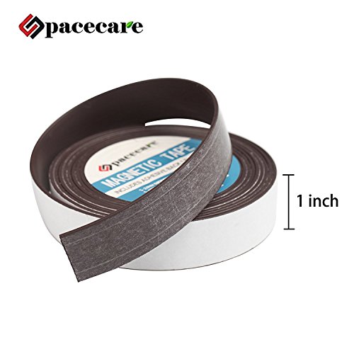 SPACECARE Magnetic Tape 1" x 10 Feet Incredibly Strong & Flexible - Peel & Stick Adhesive Backing - Easy to Cut - Strong Magnet Flux