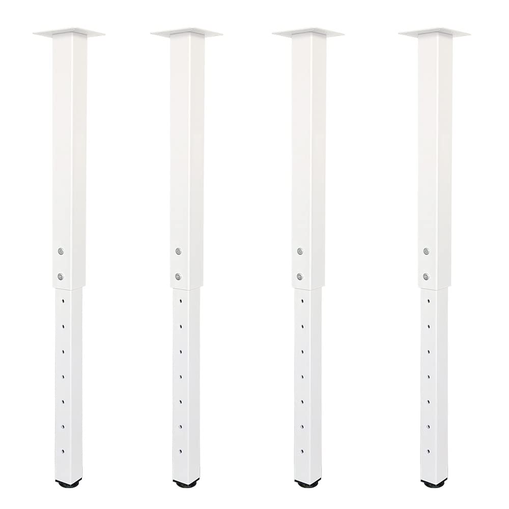 QLLY Adjustable Square Table Leg, 24-40 inch, 60-100cm, Home Office Custom DIY Table Legs, Furniture Leg Set (4, White)