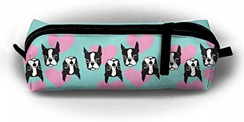 Boston Terrier Puppy Love Hearts Dog Pen Pencil Case Zipper Pouch Storage Bag