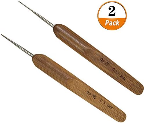 2 pieces Dreadlock Crochet Hook Soft Touch Steel 0.5mm 0.75mm Crochet Hook for Dreads Dreadlock Needle Tool for Braid Craft