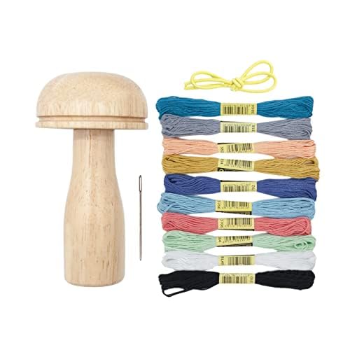 Darning Mushroom, Wood Darning Mushroom Set with Darning Needle, Sewing Thread, Sewing Darning Needle Darning Mushroom for DIY Hand Sewing Crafts, Socks, Clothes (Thread)