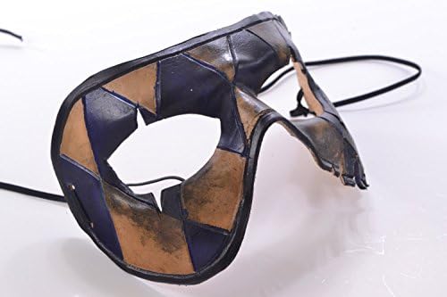 Two Face Harlequin Handmade Genuine Leather Mask in Dyed Blue for Masquerades Halloween or Cosplay