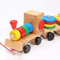 litytlen To Wooden Stacking Toy, Train with Shape Sorter & Stacking Blocks- Train Pull Toy for Toddlers & Kids Wooden Geometric Stacker Toy