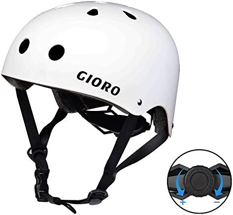 GIORO Skateboard Helmet Impact Resistance Safe Helmet with Ventilation Multi Sport for BMX Bike Skate&amp; Scooter,Dual Certified CPSC Adult &amp;Kids Adjustable Dial Helmet-Multiple Colors&amp;Sizes (White, L)