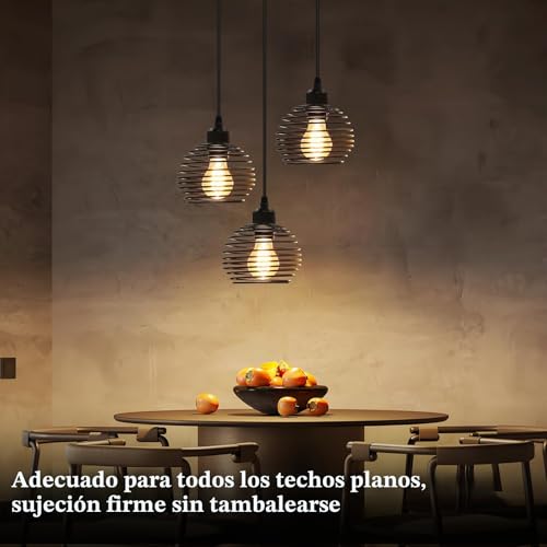 ZMH Vintage Black 3 Light Pendant Light with Cage E27 | Industrial Metal Design with 120cm Adjustable Cord for Dining Room Bulbs Not Included