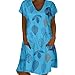 Women Tunic Shift Dress | Ladies Plus Size Leaf Print V Neck Shorts Sleeve T Shirts Dresses with Front Pocket |Casual Mini Dressthumb 1