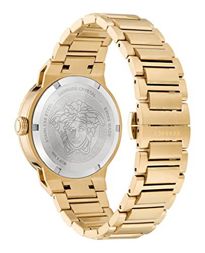 Versace Medusa Infinite Collection Luxury Womens Watch Timepieces with a Gold Bracelet Featuring a IP Yellow Gold Case and a Black Dial