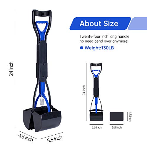 DMATEC Dog Pooper Scooper for Large Dogs, Foldable Pet Poop Waste Pick Up Rake with Portable Long Handle - Durable Spring Easy to Use for Grass, Dirt, Gravel Pick Up (2 Pack)