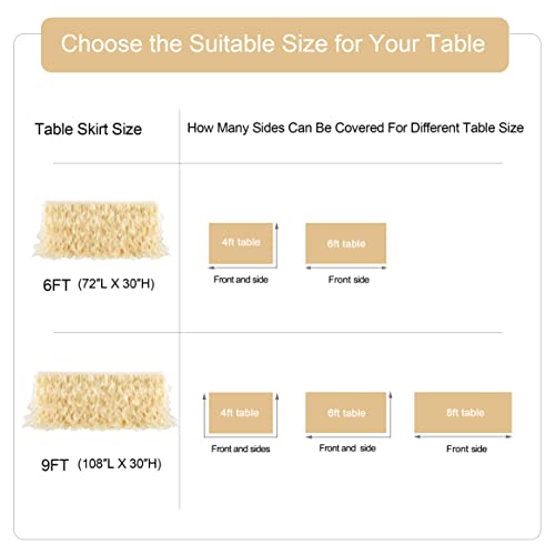 Netbros Champagne Tutu Table Skirt Decoration - 6FT Table Skirts for Rectangle Tables with Double Layer Organza Willows for Wedding, Party, Baby Shower, Cake Dessert Buffet Table Decorations