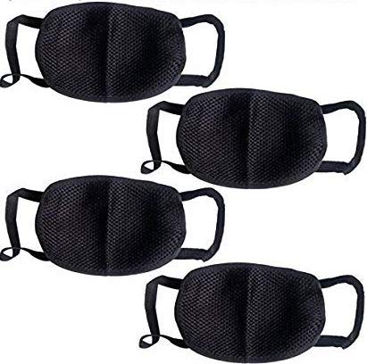 Anti-Pollution Cotton Fabric Free Size Unisex Mask - Black, Set Of 4