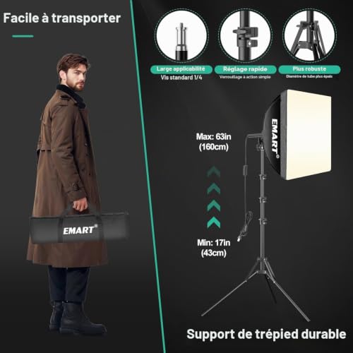 EMART Softbox 40 x 40 cm, 50 W 3000-6000 K LED Photo Studio Light, Foldable Softbox with Stand, Soft Box for Video, Photography, Portraits in Studio