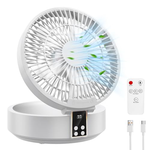 Table Fan, USB Rechargeable Powerful Quiet Fans with Remote Control, LED Display, 120° Rotation Oscillating, 3 Speed, Portable Fan for Office, Bedroom, Camping