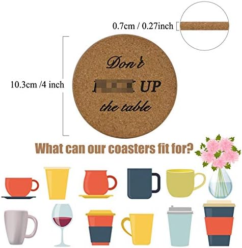 Set of 6 cork coasters with holder, featuring a love-themed design.