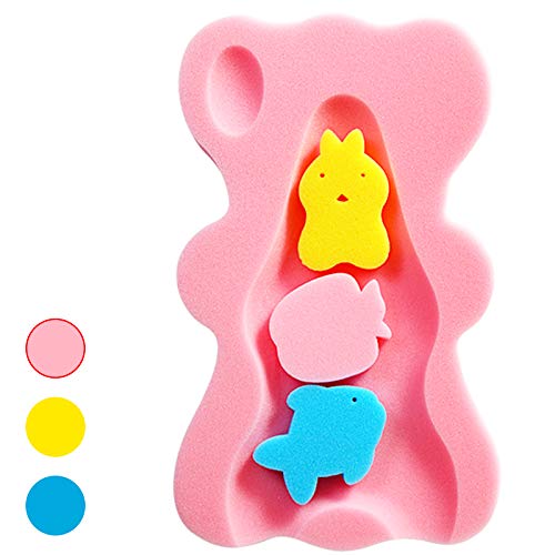 Infant Bath Sponge for Age 1-3Y Comfy Baby Bath Mat Skid Proof Newborn Bath Cushion (Pink)