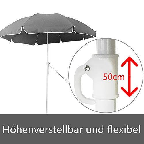 LZQ Rund Sonnenschirm 200 cm Marktschirm Gartenschirm UV50+ Höhenverstellbar (Grau) – Bild 3