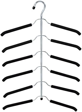 2 Pack - Strong Anti-Rust Chrome 6 Tier Blouse Tree, Non-Slip, Black Foam Padded, Space Saving, Flexible Swing Design for Easy-Slide, Multi-Tiered Clothes Hanger