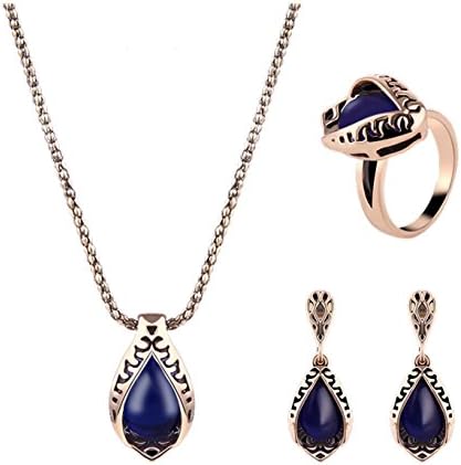Turkey Series Necklace Blue Turquoise Ring Earrings Gift Jewelry Set Gold
