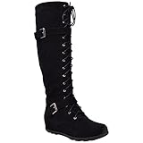 Generation Y Womens Boots Knee High Block Heels Lace Up Combat Buckle Strap Zipper Closure GY-WB-213
