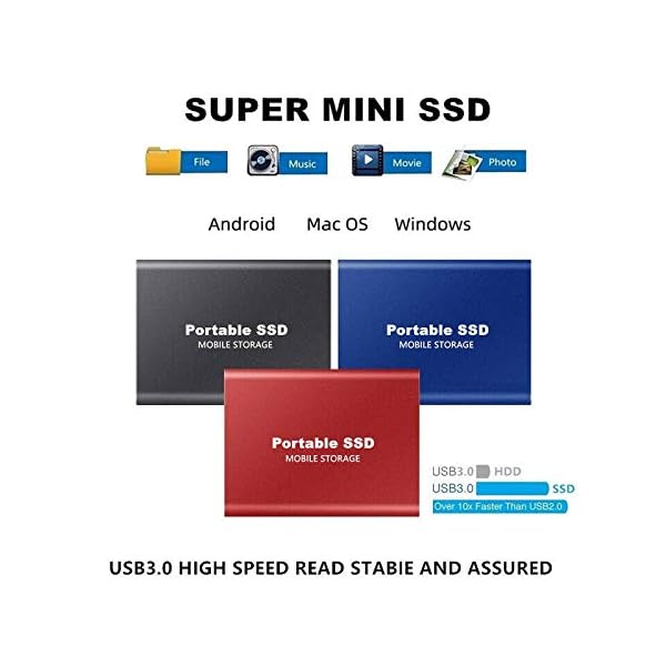 Externe SSD, 1 TB, USB 3.1, Typ C, tragbares Solid-State-Laufwerk-Speicher, tragbare mobile Festplatte, Mini für PC, Mac… – Bild 3