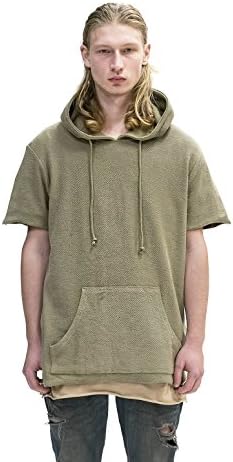 Reversed French Terry Pullover Raw-Cut Hoodie in Light Olive (XX-Large, Light Olive)