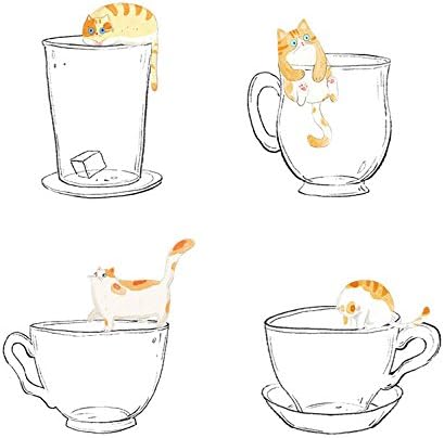 MiiSii(TM) 4 Packs Cat and Cup Sticky Notes Memo Pads for Scrapbooking (120 Sheets)