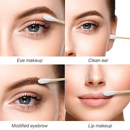 Fenshine 500 Count Organic Wooden Stick Cotton Swab, Two Tips with Round and Pointed, Strong Wooden Sticks, Great for Makeup, Personal, Baby and Pet Care, 3.0 inch