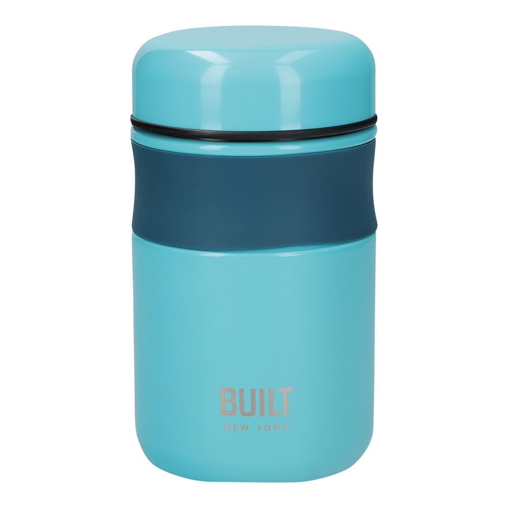 Built Double Wall Vacuum Insulated Food Flask for Hot and Cold Foods, Stainless Steel, Teal, 490 ml, Retro