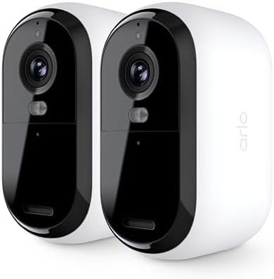 Arlo Essential Security Cameras Wireless Outdoor 2K (2nd Gen, 2023 Release) - Battery Power, Person Recognition, Package Detection, Animated Preview, 1-Month Trial of Secure Plan, 2 Cam, White