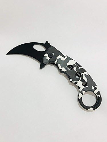 Tiger USA 7" Hawk Bill Metal Handle and Black Blade Assisted Opening Pocket Knife with Belt Clip