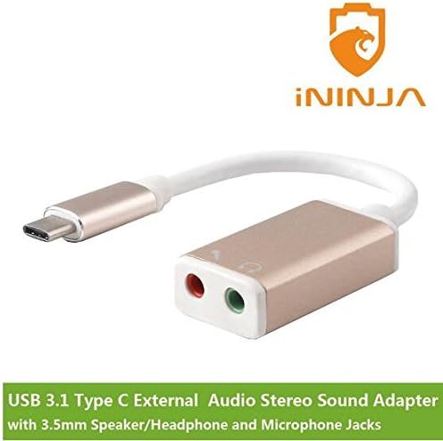 iNINJA(TM)USB3.1 Type C(USB-C) to External Audio Stereo Sound Adapter with 3.5mm Speaker/Headphone and Microphone Jacks, Plug and play No drivers Needed.