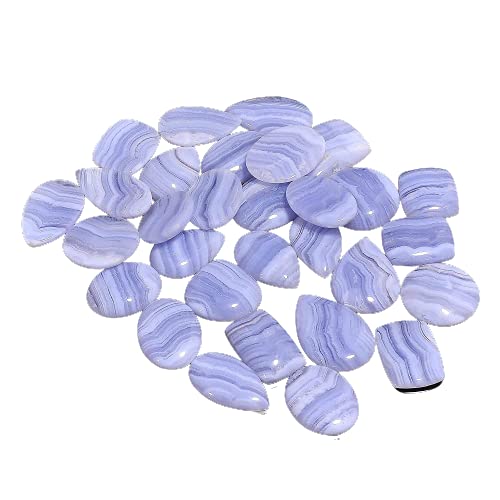 Gemkora 100 CTS. Natural Blue Lace Agate Gemstones Wholesale Cabochons Lot, Jewelry Making Loose Gemstone, Polished Gems, DIY, Wire Wrapping, Reiki, Wikka, Healing Crystals, Bulk Gemstone Deal