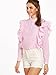 SheIn Women's Striped Ruffle Button Front Long Sleeve Blouse Medium Pink