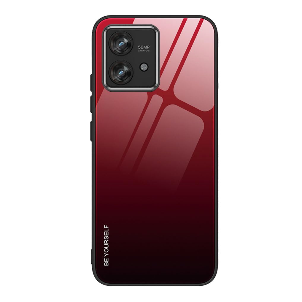 SEAHAI Case for Motorola Edge 40 Neo, Ultra Thin Gradient Color Tempered Glass Hard Back & Soft Silicone TPU Bumper Hybrid Shockproof Cover, Elegant Red
