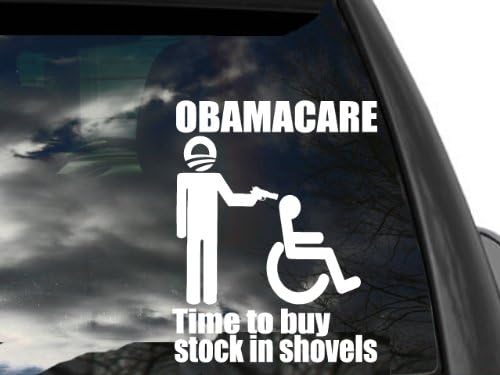 FGD Anti Obamacare Window Decal in White 12"x9" Funny Shovels Stick Figure Car Truck SUV