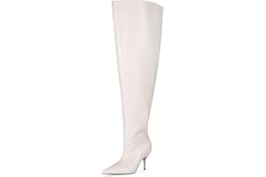 CAGLGLZ Women's Wide Calf Thigh High Heeled Boots Stiletto Cone Heel Boots Pointed Toe Pull On Black Boot Heels for Women