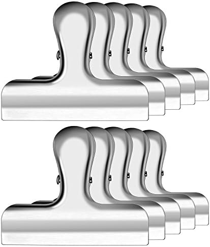 IPOW 10 Pack 3 Inch Wide Stainless Steel Solid Fresh-Keeping Chip Clips