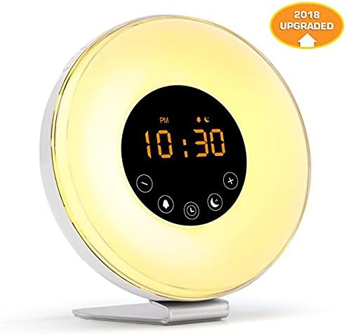 Sunrise Alarm Clock - Digital LED Clock with 7 Color Switch and FM Radio for Bedrooms - Multiple Nature Sounds Sunset Simulation and Touch Control - With Snooze Function for Heavy Sleepers
