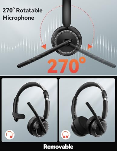 TECKNET Wireless Headset, Bluetooth Headset with AI Noise Cancelling Microphone, USB Dongle &Charging Dock Included,Headsets with Microphone Suitable for Phones/Computers/Trucker/Call Center