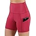 ODODOS High Waist Out Pocket Yoga Short Tummy Control Workout Running Athletic Non See-Through Yoga Shorts,Coral,Smallthumb 2