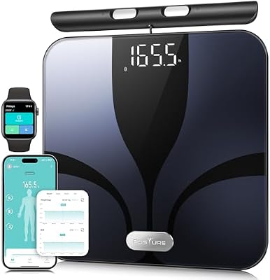 Körperfettwaage, Personenwaage Digitale 8 Elektroden für Körpergewicht und Körperfettanteil, BMI und 28 Körpermesswerte, Großer Plattform Intelligente Badezimmerwaage mit LED-Display