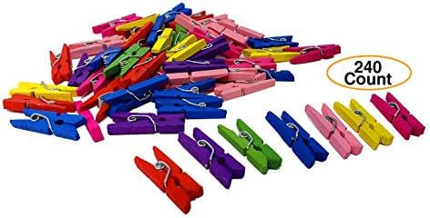 Mini Colored Clothespins (300 Pack) 1” Multi-Color Small Photo Wood peg Clip pins for Craft