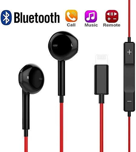 AXELECT Bluetooth Headphones Mic, Lightening Earbuds Microphone Compatible iPhone X 8/8Plus 7/7Plus, Stereo Headset Noise Cancelling Remote Control